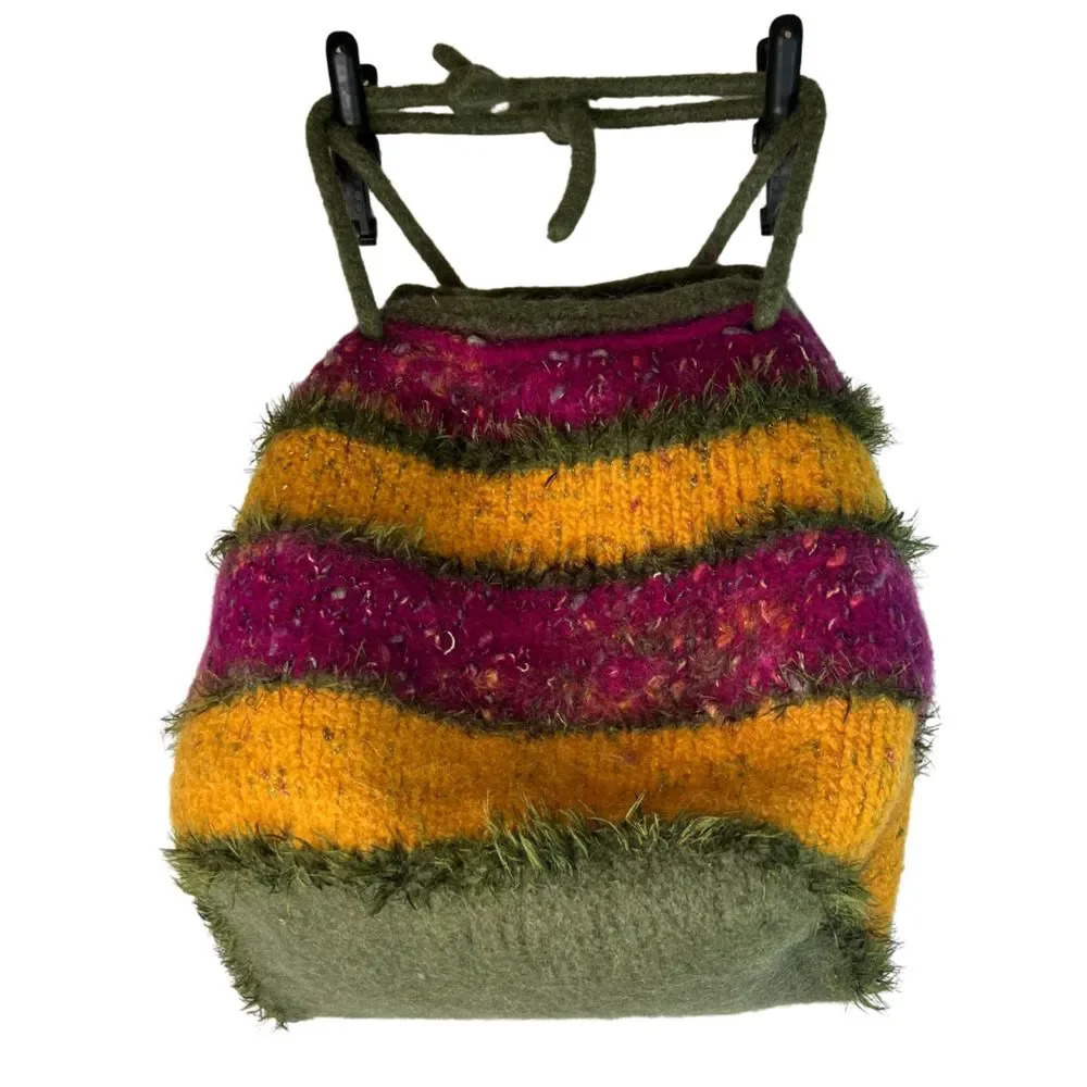 Multicolor Felted Knit Tufted Boho Basket Bag Extra Large‎ Size